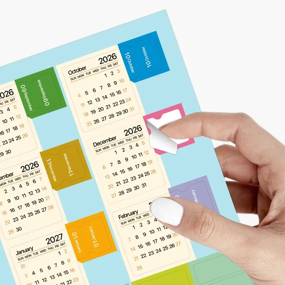 Diy Scrapbook 2026 Calendar Stickers 2 Sheets Self-adhesive Monthly Planner Stickers Simple Cartoon Calendar Tags