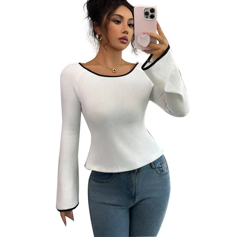 

Элегантная женская футболка с длинным рукавом, эластичная талия, базовый кардиган, модная однотонная рубашка из молочного шелка и полиэстера