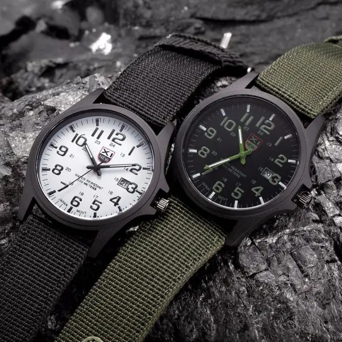 Men'S Quartz Watch Student Simple Fashion Casual Nylon Strap Date Sports Military Round Dial Outdoor Hiking Vintage Watch - view 4