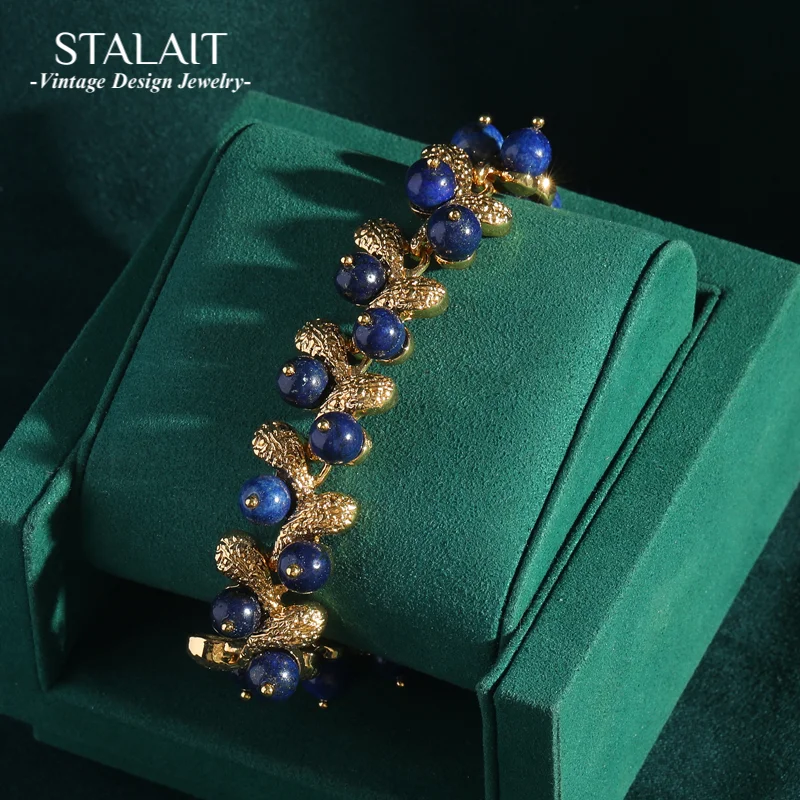 

Богемия золотого цвета, скрытые синие бусины ручной работы, натуральный камень, широкая нить, винтажные браслеты, антикварные ювелирные изделия, очаровательные свадебные ретро-браслеты