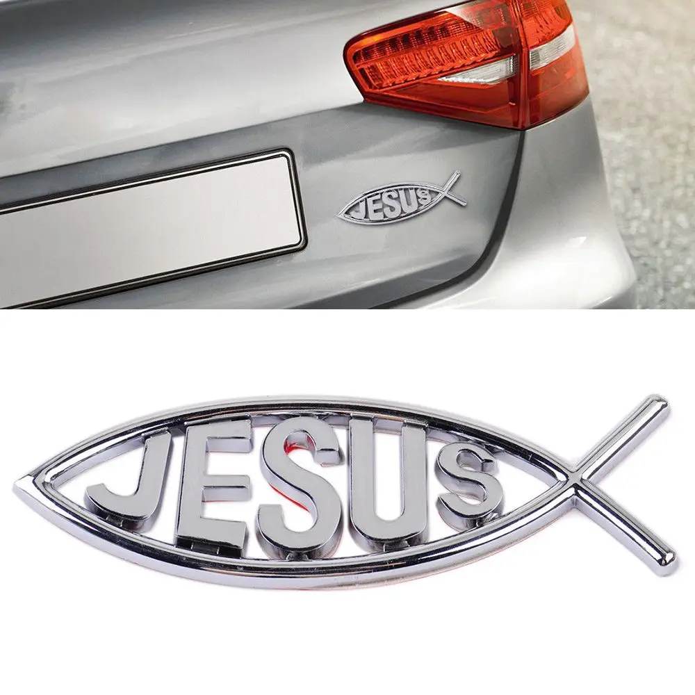 3D Decoration Funny Vinyl Car Sticker Jesus Fish Symbol Logo Window Decal