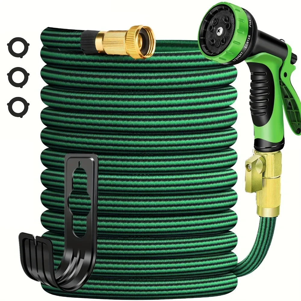 

25/50/75/100/150FT Lightweight Garden Hose with 10 Mode Nozzle Anti Kink Leak Proof with Water Stop Valve and Straps