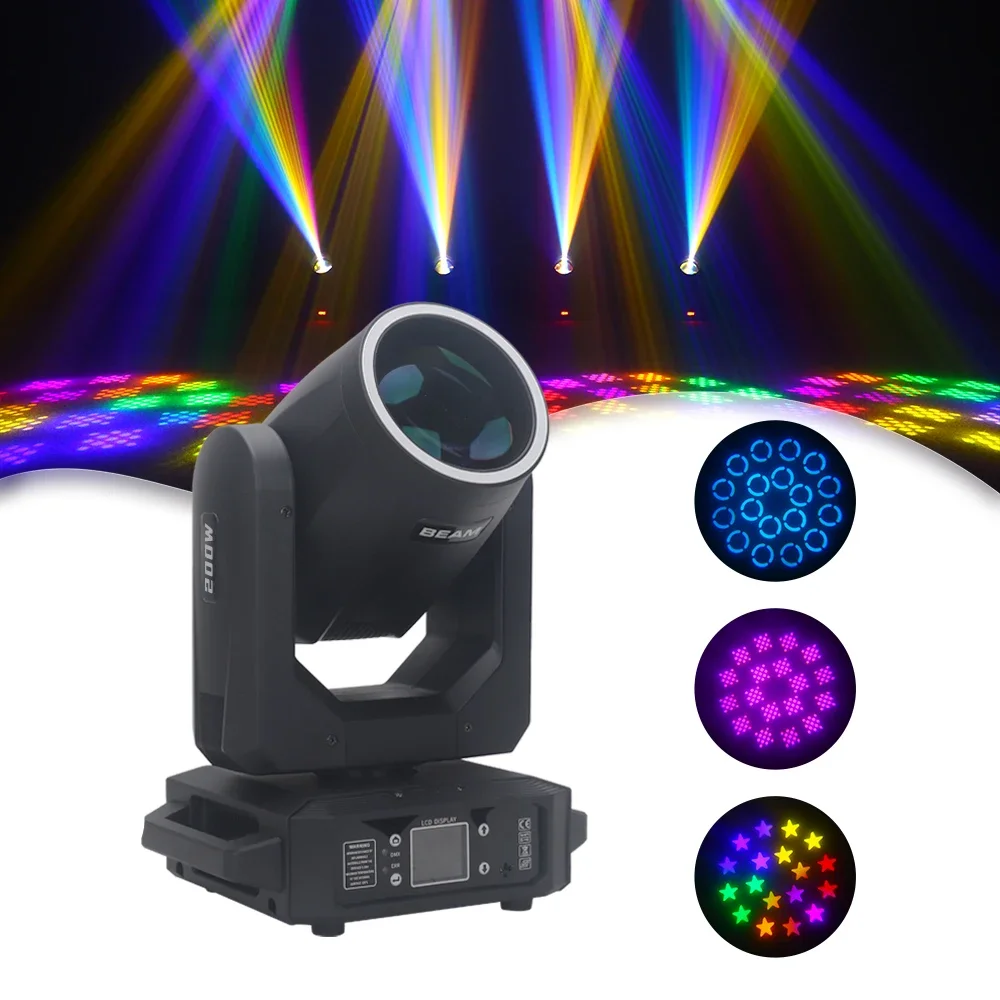 Dj Light 200W DMX LED Cabeza Movil Rainbow Mini Gobo Beam Light 18 Prisms Moving Head Light Stage Wedding Party Disco Concert