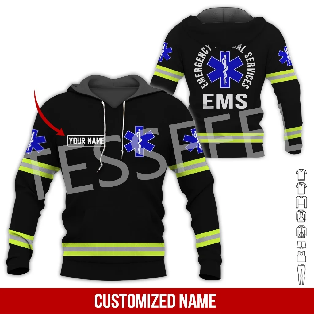 Custom Name Cosplay EMT EMS Paramedic Tattoo Tracksuit Vintage Unisex 3DPrint Pullover Harajuku Jacket Casual Funny Hoodies N-46