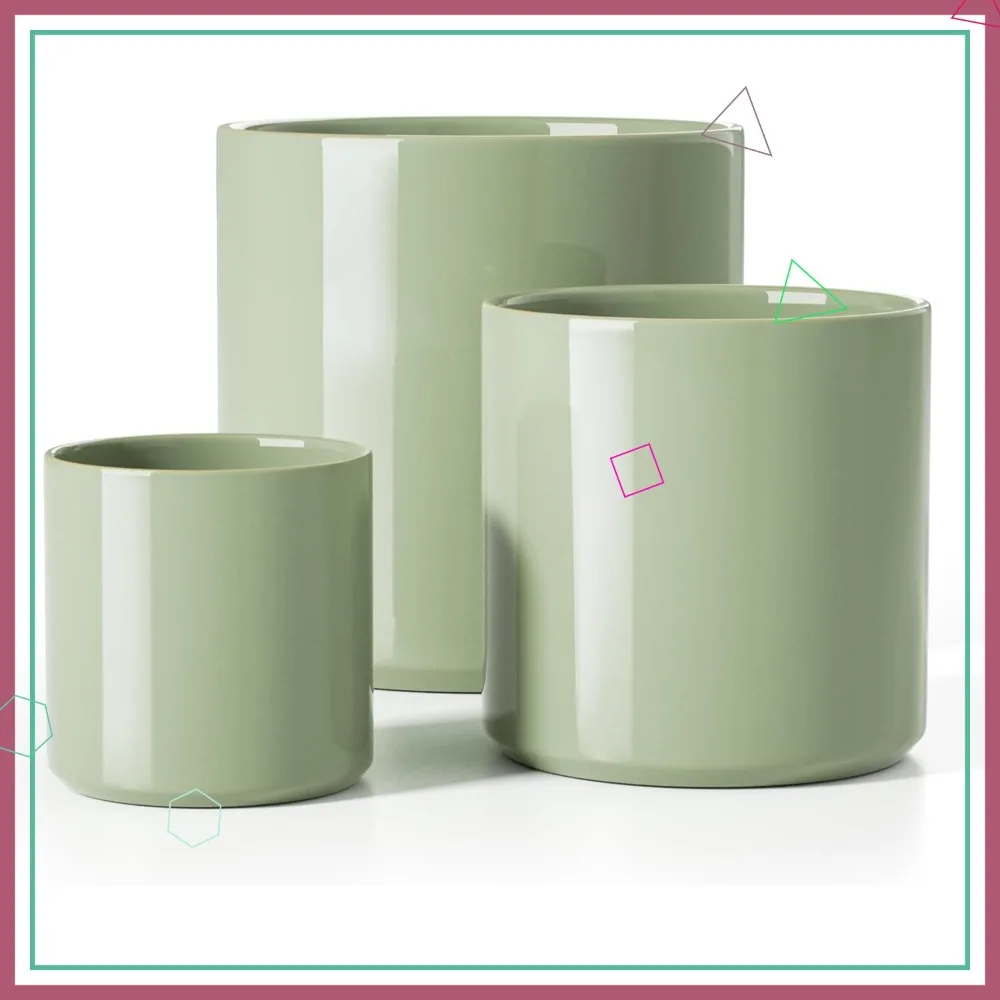

Ceramic Plant Pots 10/8/6 Inch, Set of 3, Drainage Hole, Glossy Sage Green