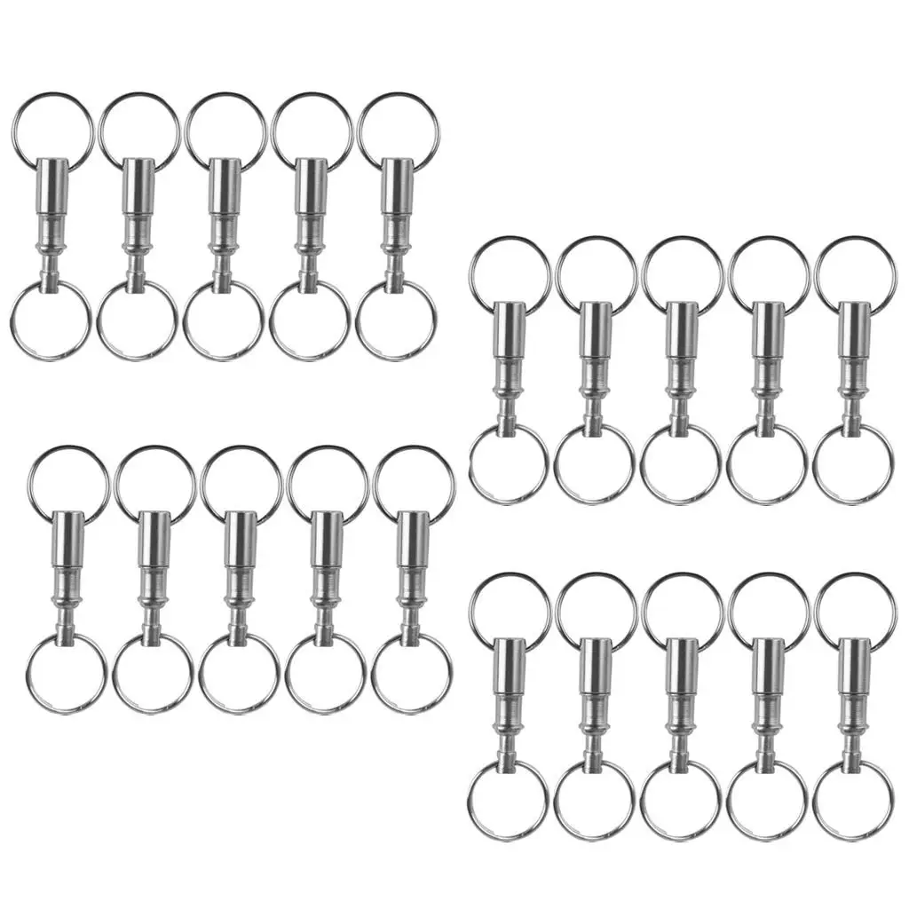 Detachable Pull Apart Keychain Quick Release Double Split Key Ring Alloy Key Chain for Key Fob Organizer Silver 20pcs
