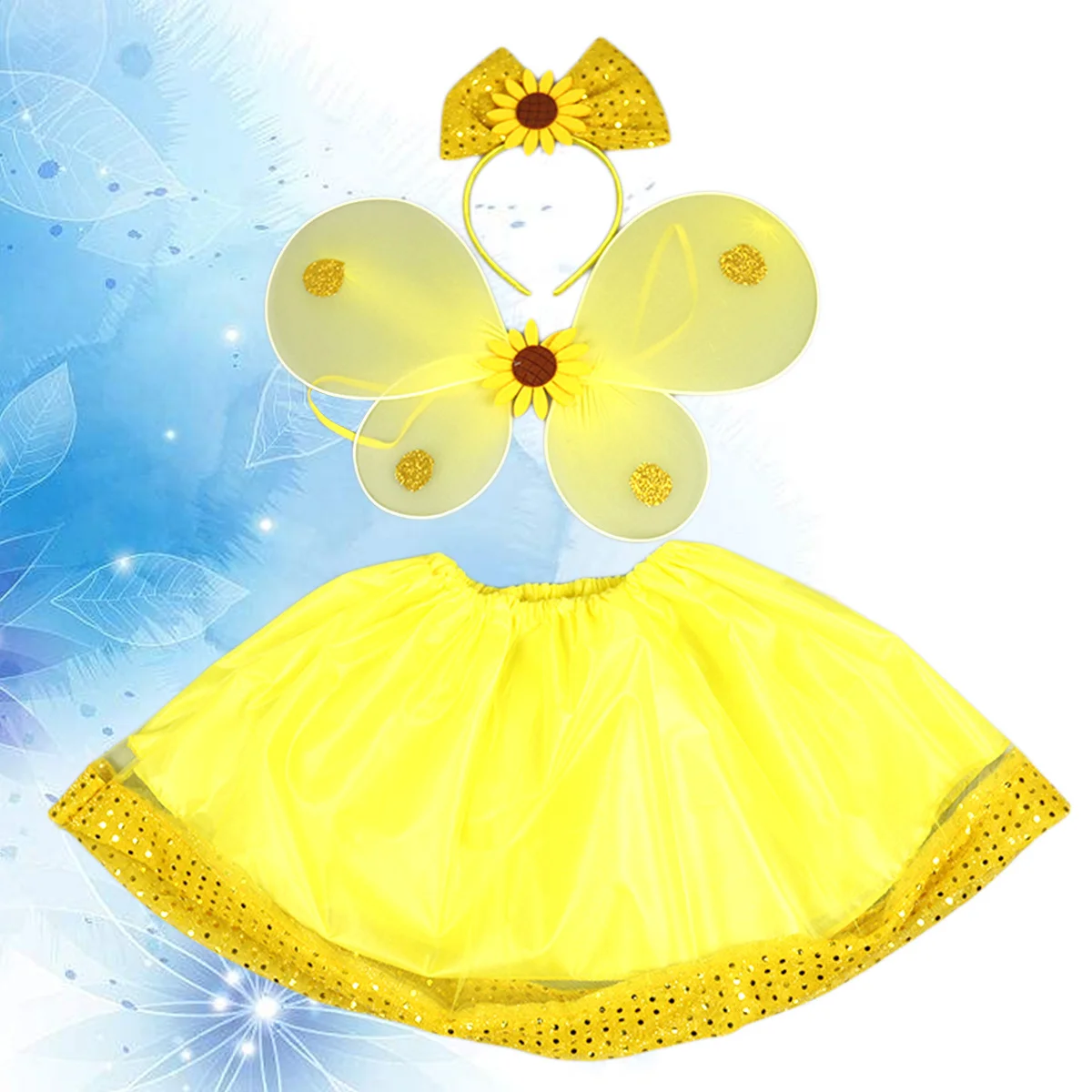 3Pcs Gold Sunflower Fairy Dress Set Complete Girls Costume Outfit for Fairy Party Cosplay Kids Costumes Girls Costumes