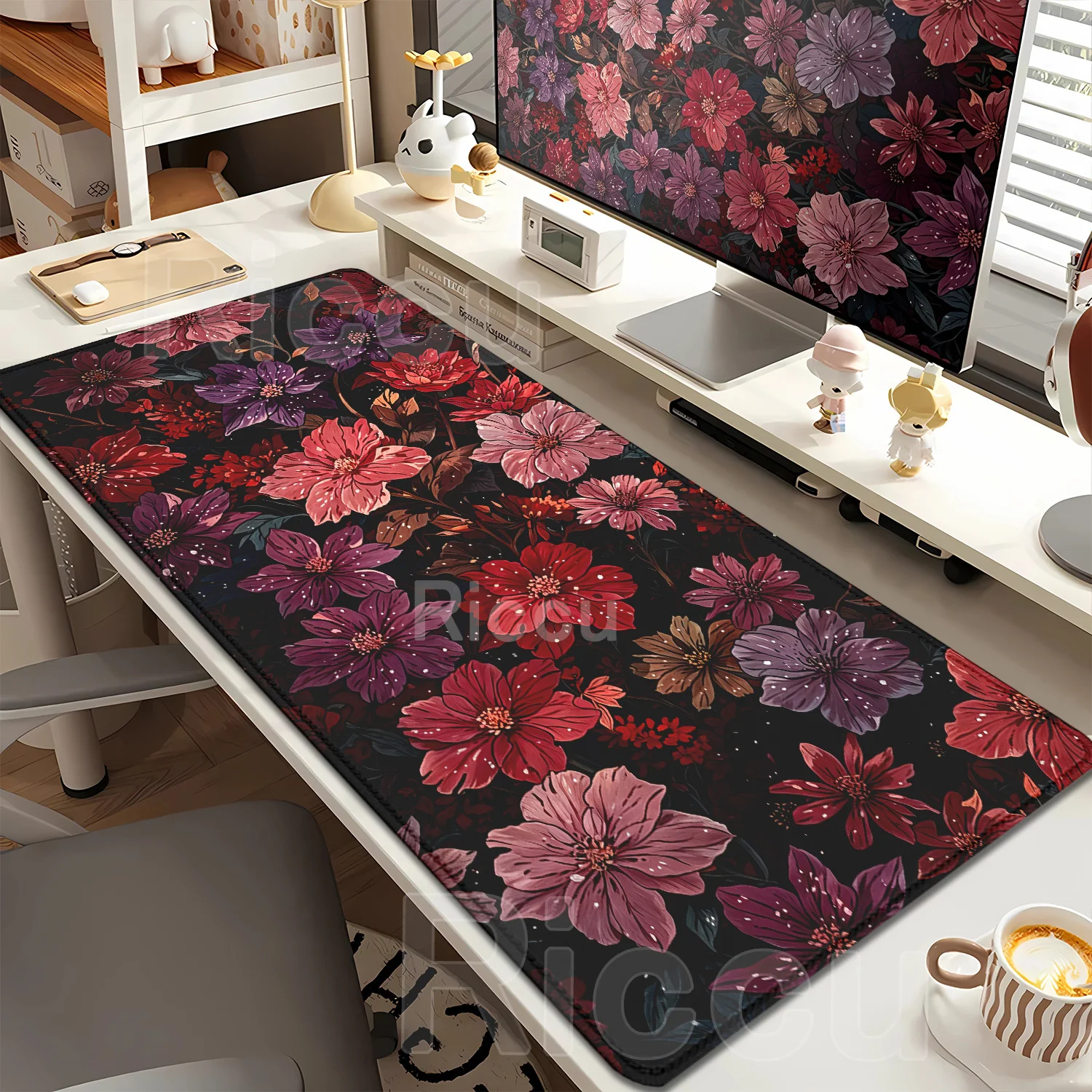 Gaming Large Beautiful Flower Pads Mouse Pad with Non-slip Natural Rubber Precise Seam Design Washable Durable for Office Use