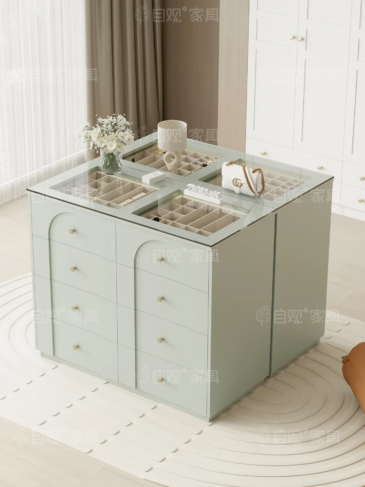 Self-Viewing Green Cloakroom Middle Island Bedroom Jewelry Cabinet Nordic Curio Cabinet with Glass