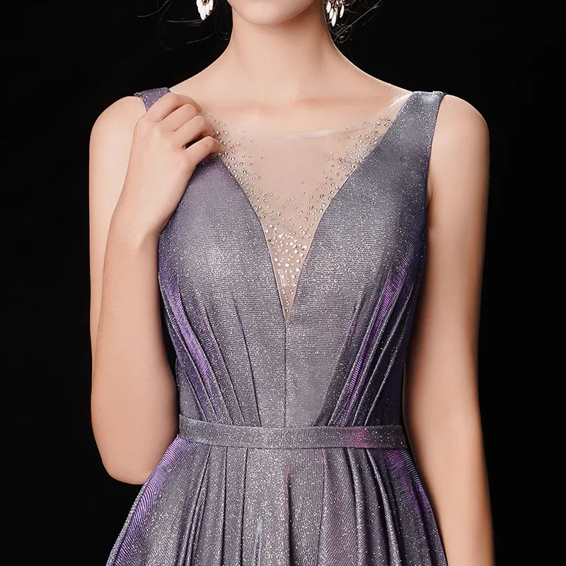 It\'s YiiYa Evening Dress Shining Gradient Color Purple Formal Dresses Little Crystal V-neck Tank Lace Up Long Party Gown E034