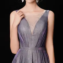 Custom Purple Crystal V-Neck Evening Dress #4