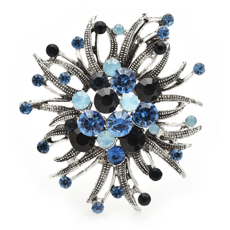 Wuli&baby Vintage Rhinestone Flower Brooches For Women Unisex 4-color Fireworks Flower Party Casual Brooch Pins Gifts