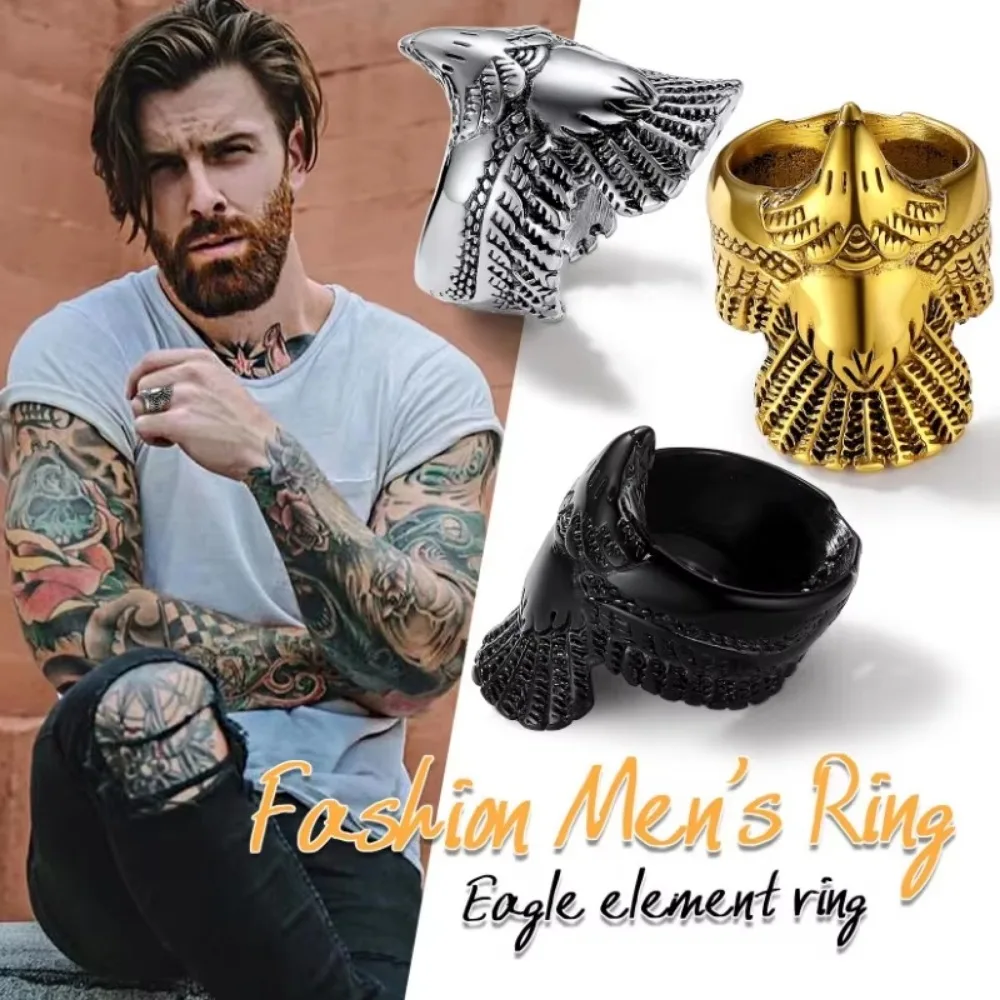 موضة جديدة الفولاذ المقاوم للصدأ النسر الدائري للرجال النساء للجنسين المساعدون خواتم الفن حفلة كول فريد خمر مجوهرات هدايا #5