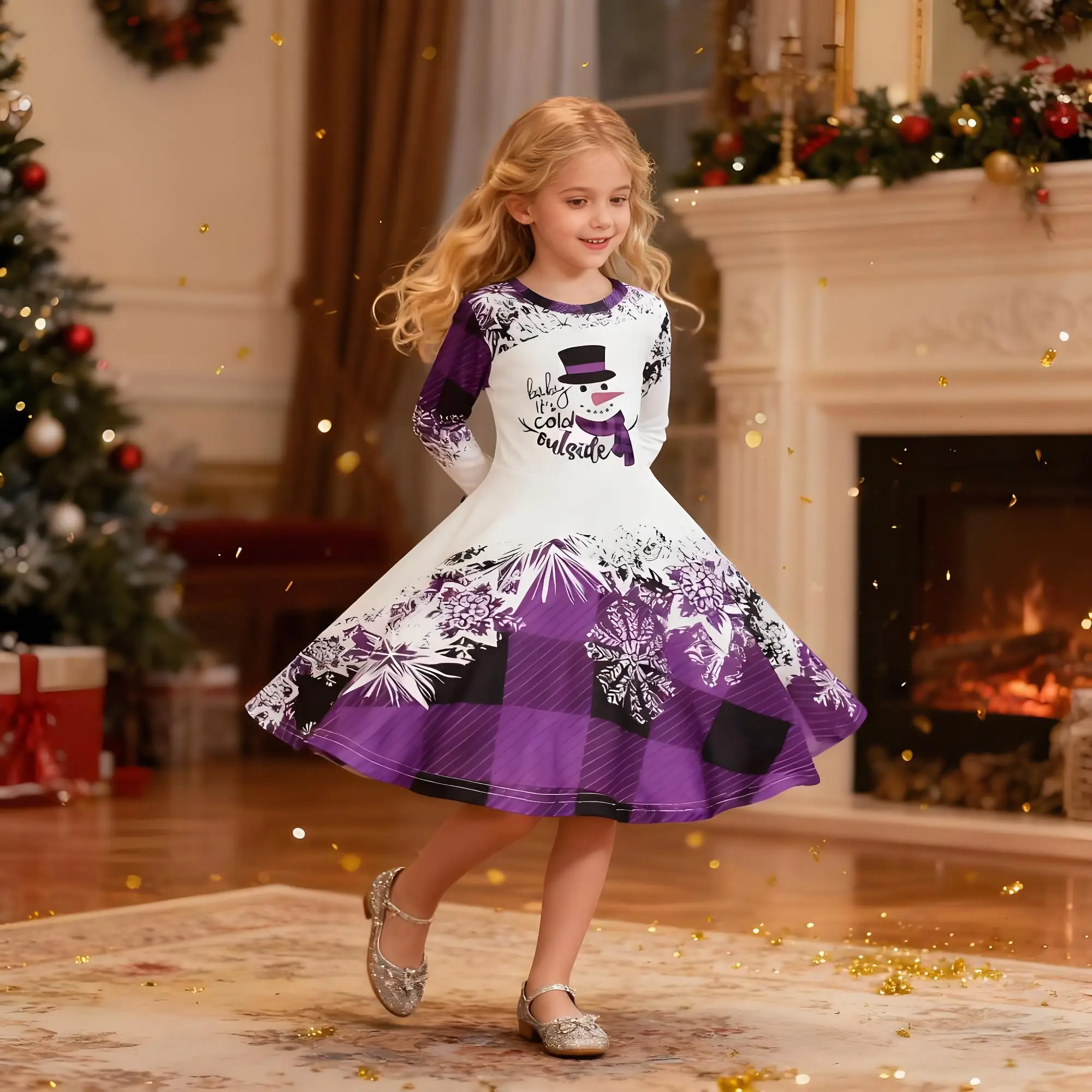 

2026 Girls' Princess Dress - Long Sleeve A-Line T-Shirt Dress Christmas Day Party Dresses Fashion Casual Autumn Winter Clothes