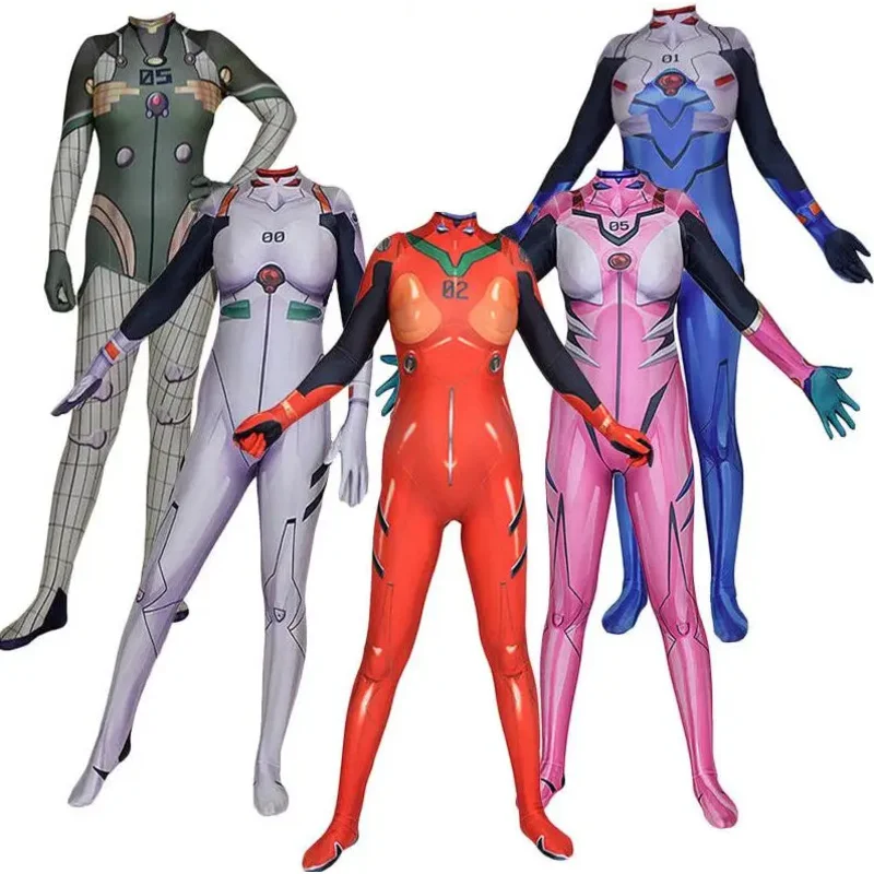 

Anime Asuka Langley Soryu Mari Rei Ayanami Cosplay Costume Asuka Test Jumpsuits Zentai Suit Halloween Bodysuit Adults Kids