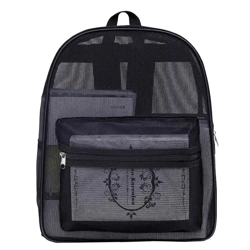 New Fashion Women Transparent Backpacks Mesh Backpack for Boys and Girls Light Weight Rucksack Travel Black Student Bag