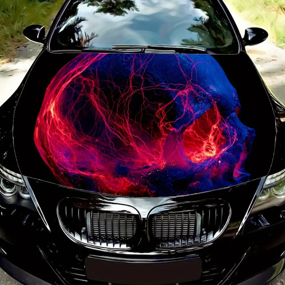 Skull in Lightning,Car Hood Decal, Self-Adhesive Waterproof PVC Car hood Sticker,Car Decoration Scratch Resistant Sticker Protec