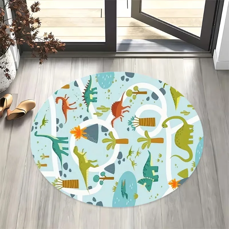 Space Astronaut Rocket Planet Road Game Print Round Rug Non Slip Soft Circular Floor Mat Educational Play Mat For Boys