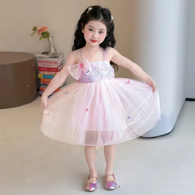 Girls' Dresses 2026 Spring Summer Butterfly Princess Skirts Girls' Sweet Fairy Dresses and Sand Skirts