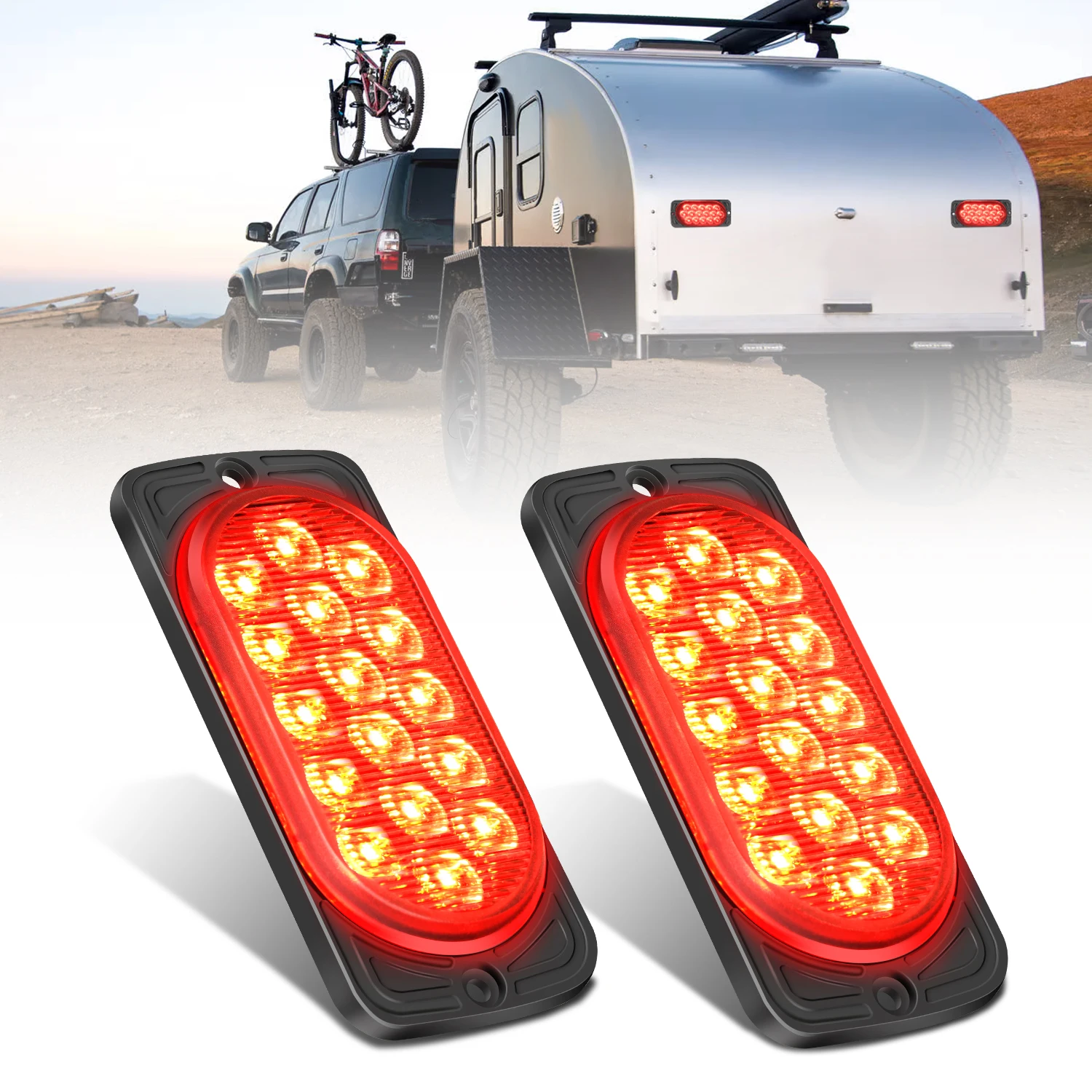 Nilight 4.4 Inch Aluminum Housing Tail Light 2 PCS 16 LED Red Running Brake Turn Signals Marker Lights Surface Mount IP67 Waterproof for 10-30V RV Camper Trailer Truck Bus Boat