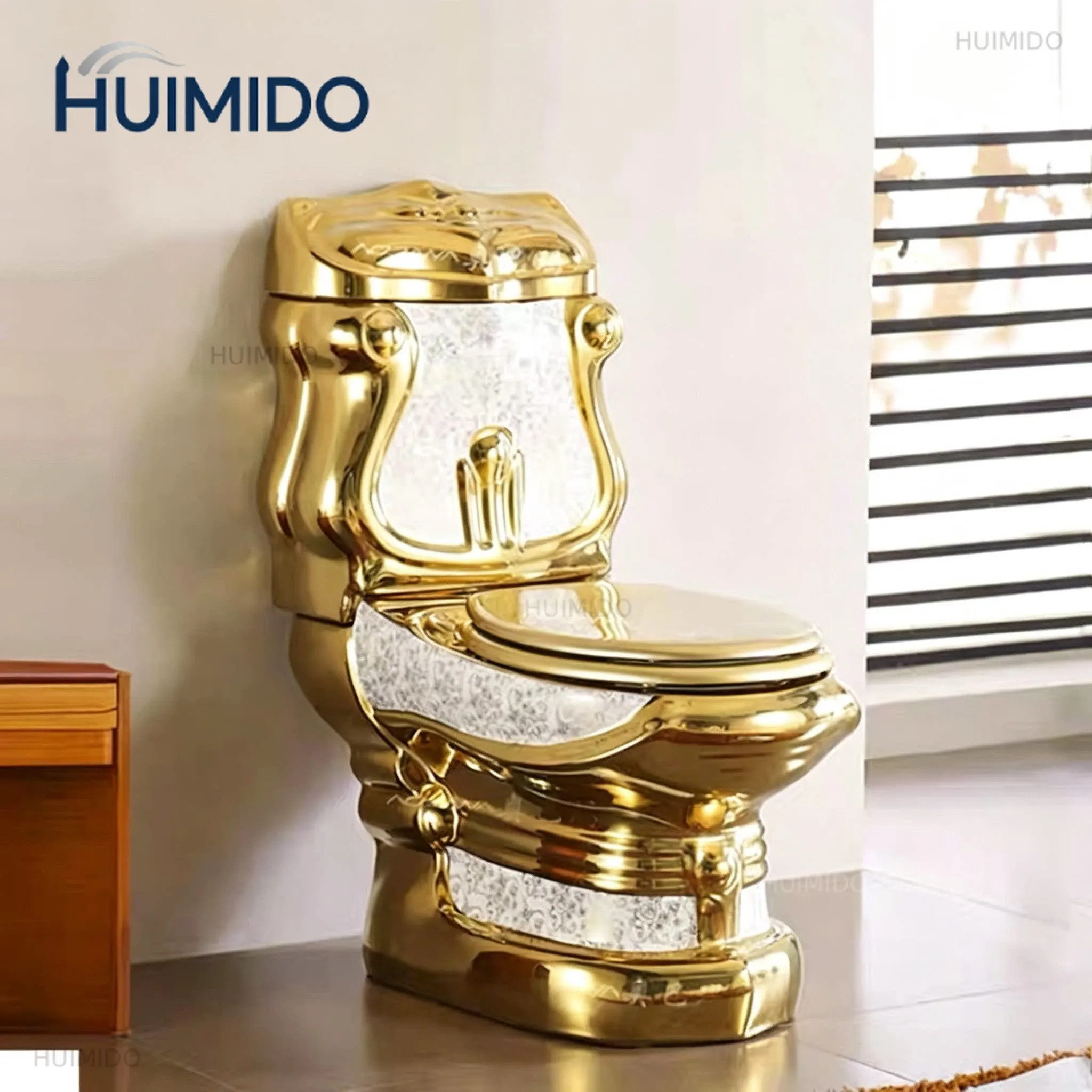 European court golden toilet retro hotel colorful toilet relief split toilet, color gold creative toilet
