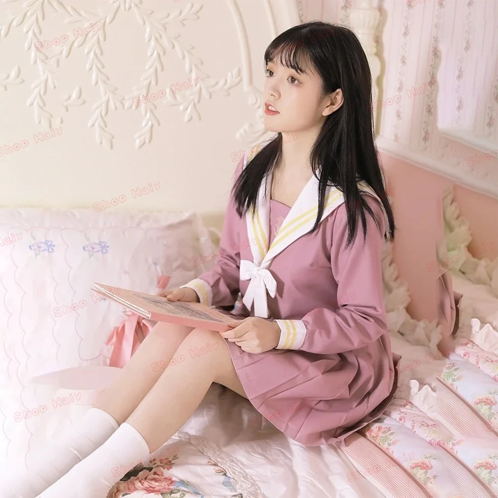 Korean and Japanese School Girl Uniform Set Pink Jade Orchid Basic Jk Suit Pleated Skirt Sailor Club Anime COS Costumes Women