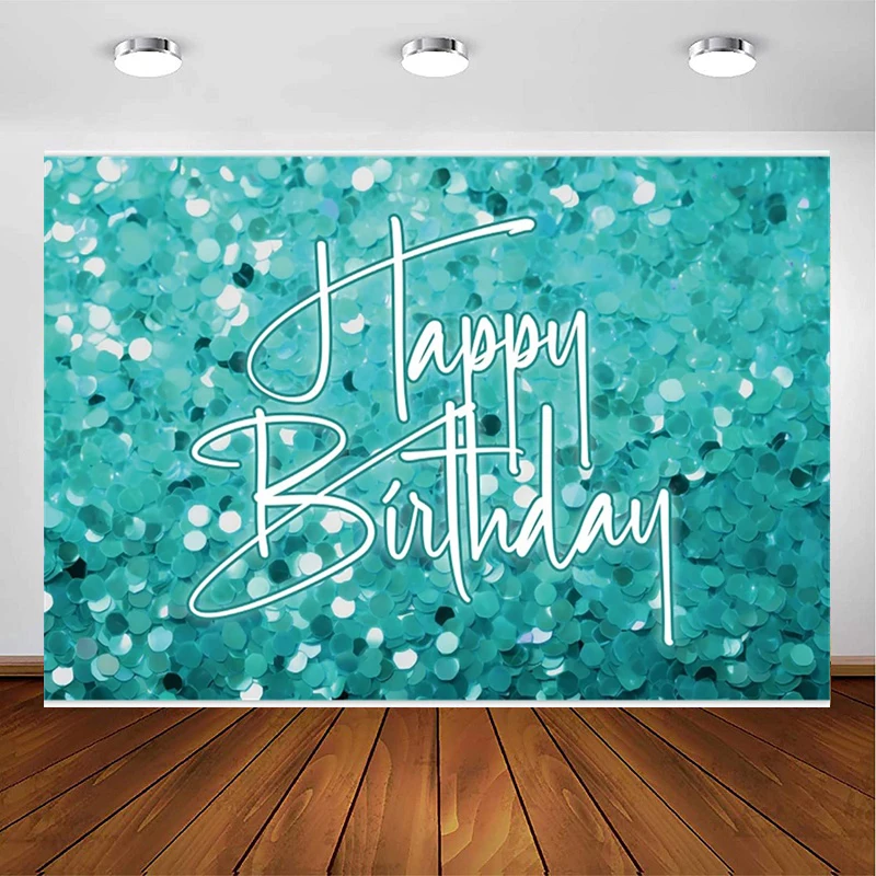 Sliver Glitter Diamonds Photography Backdrop Light Blue Kids Happy Birthday Party Poster Photo Background Decoration Banner