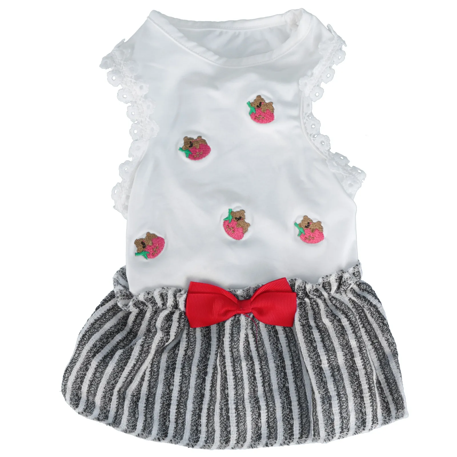 

Pet Strawberry Stripe Skirt Dress Decoration Supplies Costume Cloth Dog Clothes Suit