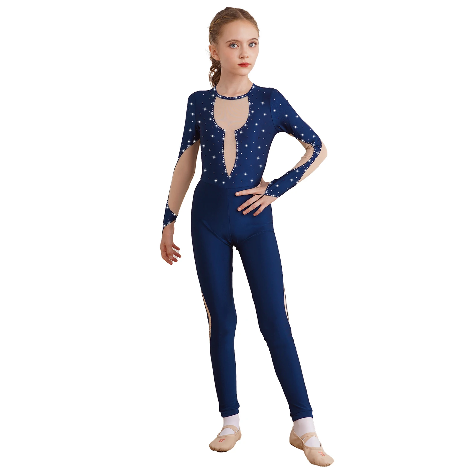 Leotardo de baile de Ballet de manga larga para niños y niñas, mono de gimnasia brillante, Catsuit de retazos, mono de patinaje sobre hielo