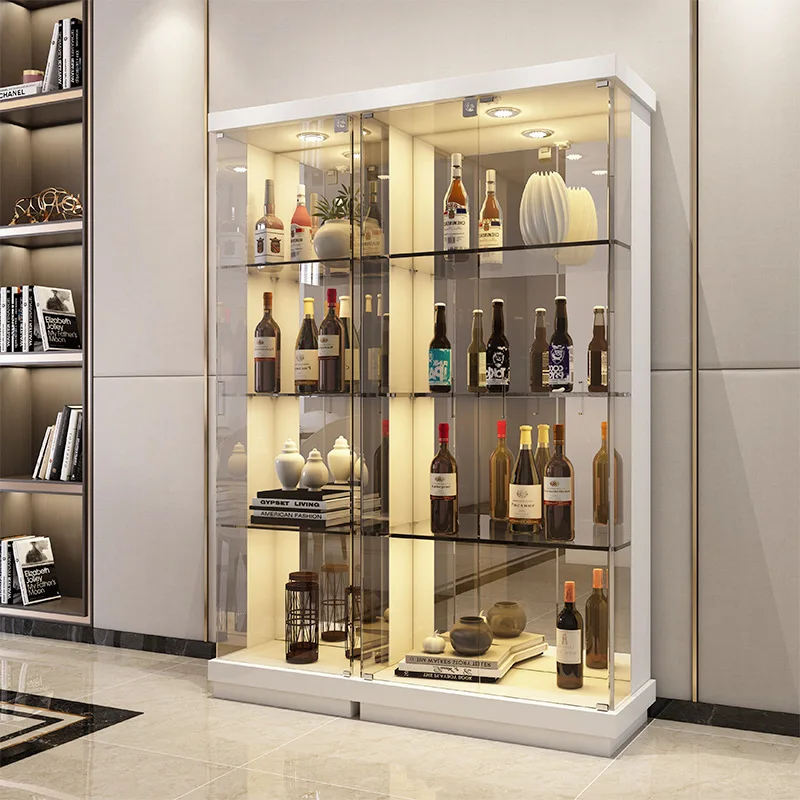 Full glass wine cabinet living room against the wall dining side cabinet modern simple light luxury small red
