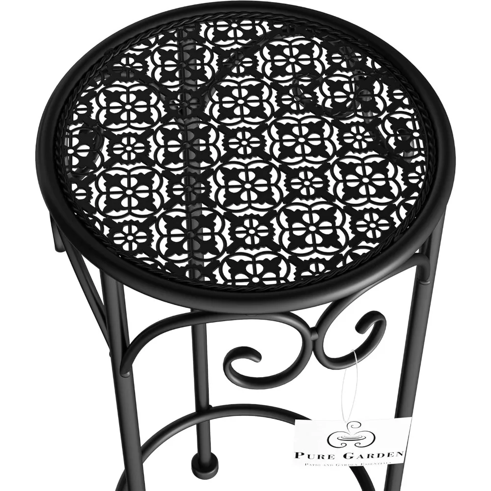 Support pour plantes pliant en fer forgé à 3 niveaux pour une utilisation intérieure et extérieure avec étagères découpées au laser