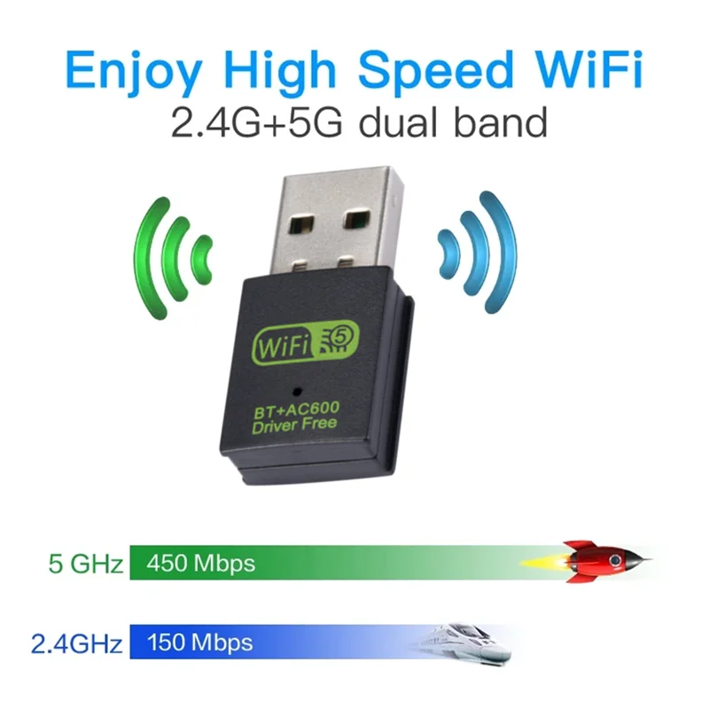 600Mbps USB WiFi Bluetooth Adapter Dual Band 5.8Ghz Wireless External Receiver Mini WiFi Dongle 150Mbps for PC/Laptop/Desktop