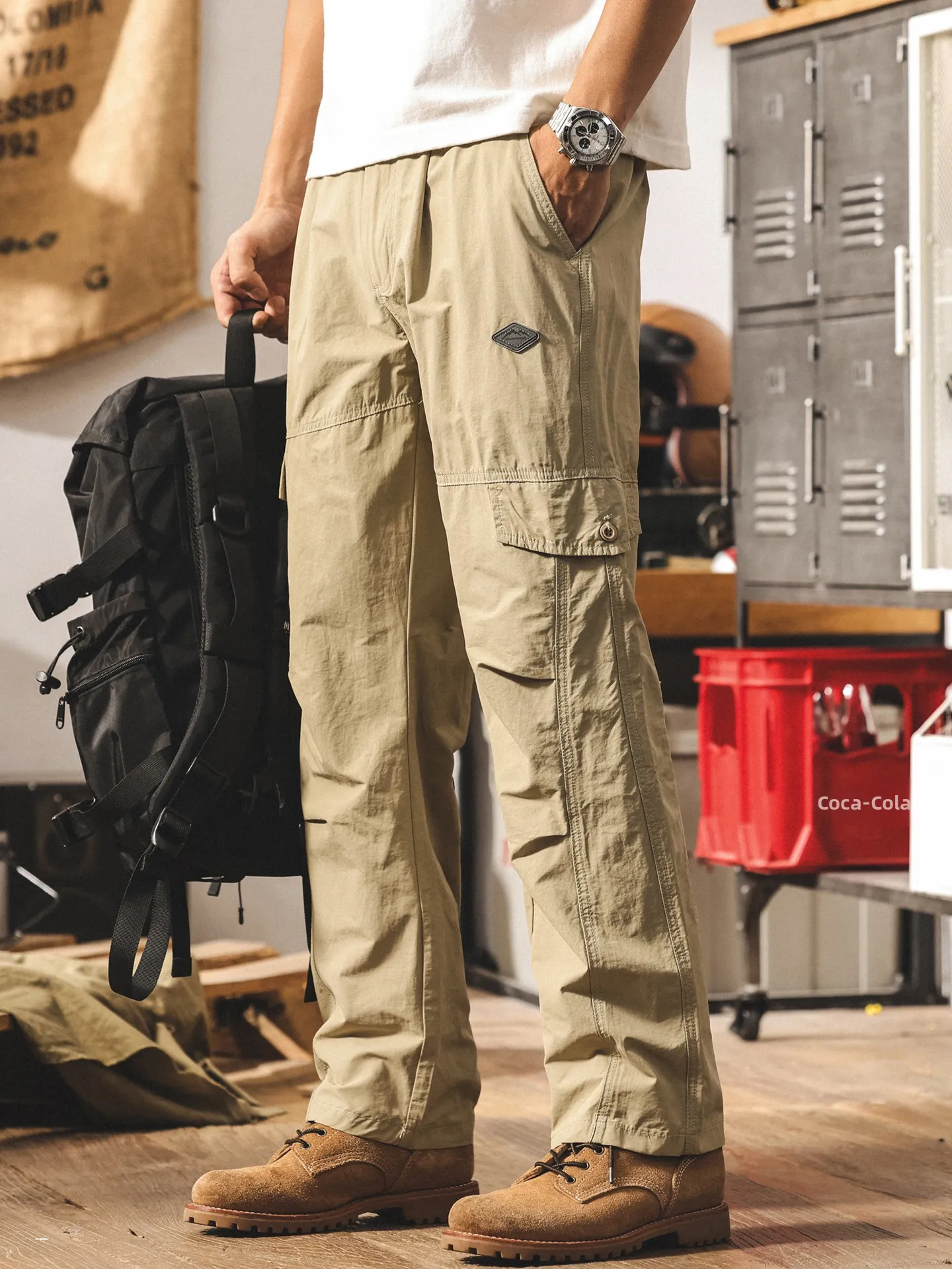 

Khaki Ice Silk Men's Summer Thin Loose Straight Leg Casual Pants Qui Dry Faionable Brand Breathable Long Trousers