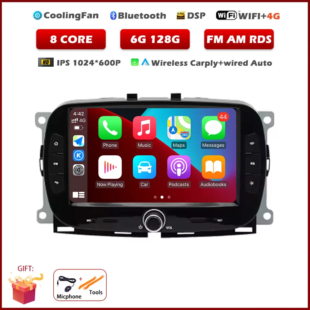 7 "Autoradio Voor FIAT 500 2016 2017 2018 2019 GPS Navigatie Android Auto Carplay Multimedia Speler 5G Wifi BT 360 Camera DSP