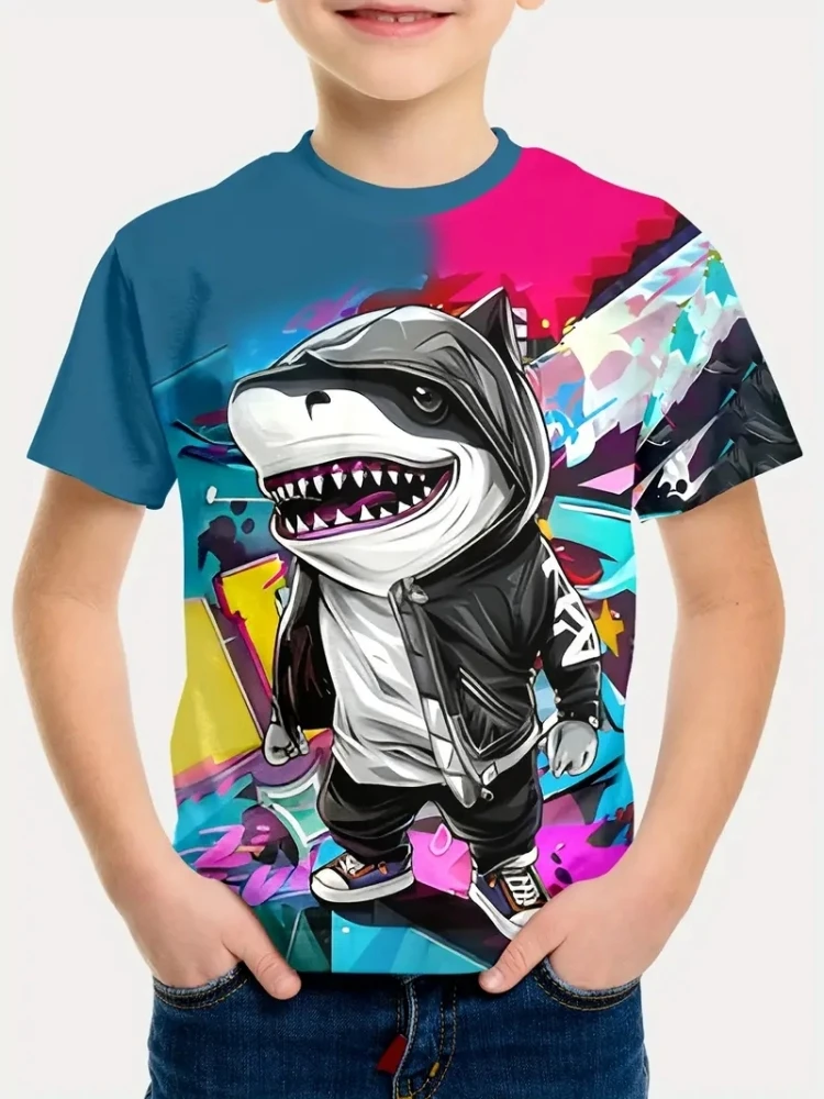 3D Printed Funny Shark T Shirt Men's Marine Animal Child Pattern Tees Summer Round Neck Tops Kids Short Sleeve 2025 T-Shirts