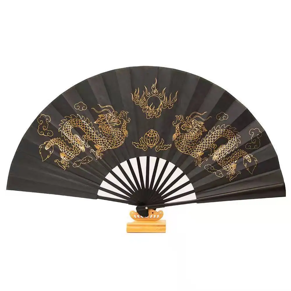 

Portable Chinese Dragon Silk Folding Hand Fan 13 inch Large Decoration Costume Hanfu Prop Men Women Accessories