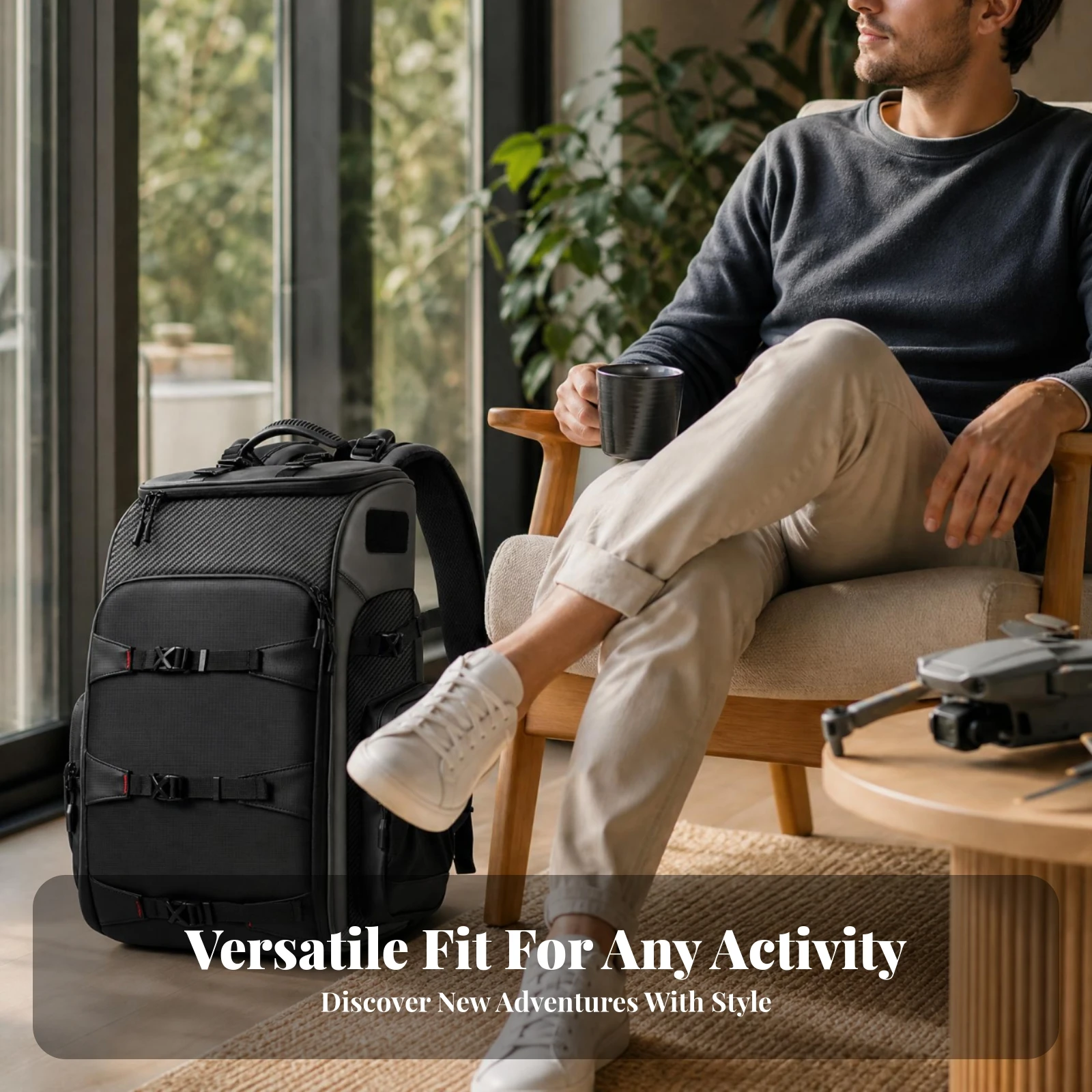 40L Drone Backpack Adjustable Dividers FPV Drone Backpack Mesh Padded Zippered Front Opening