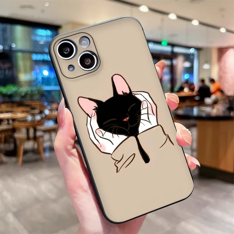 Cartoon Black White Cat Lovers Couple Phone Case for Motorola Moto Edge 50 Fusion 60 40 30 Neo G34 E14 G75 G85 G54 5G Soft Cover view 5