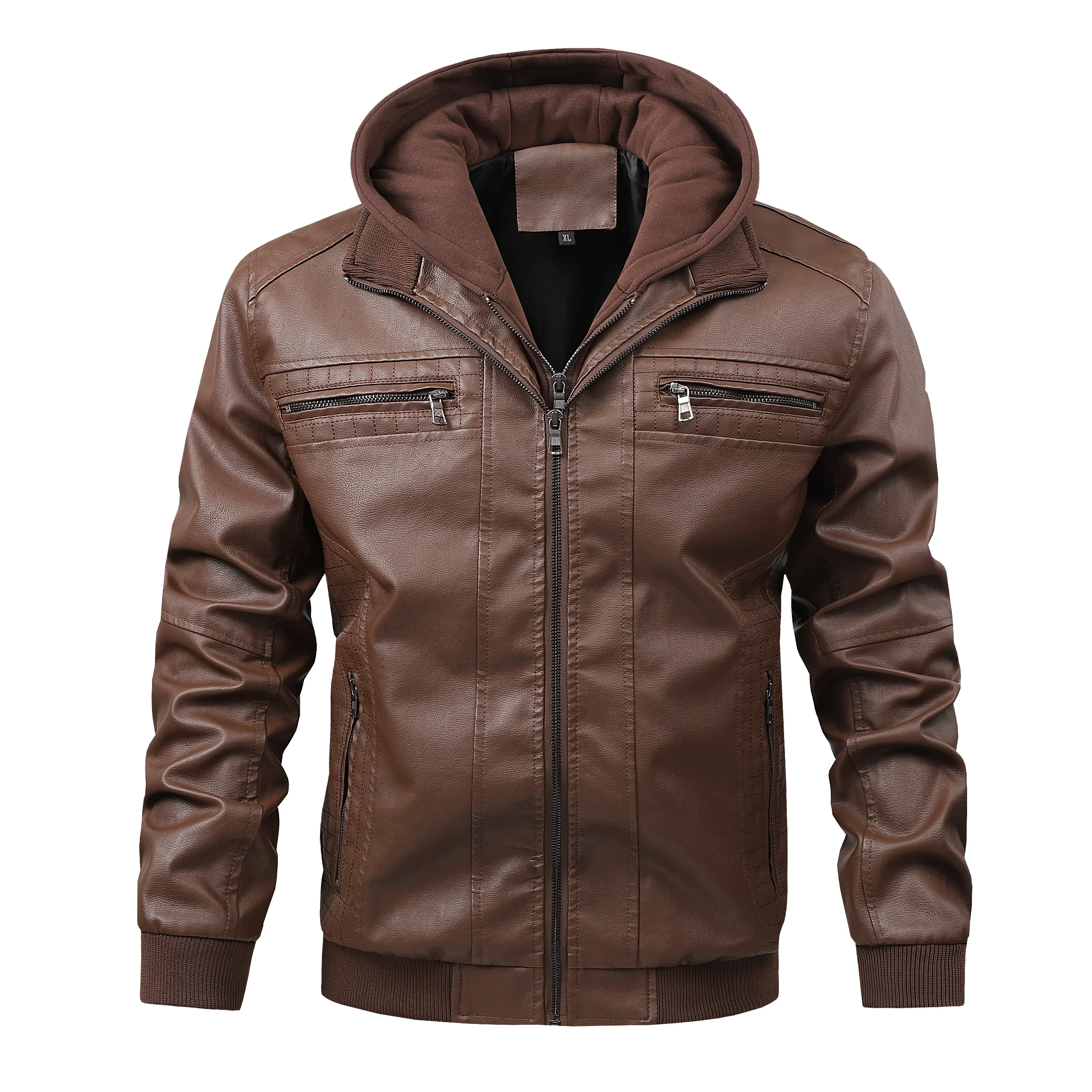 

Vintage Hooded Collar Men Bomber Leather Coats Autumn Casual Motorcycle PU Jacket Biker Leather Coats Brand Clothing EU Size