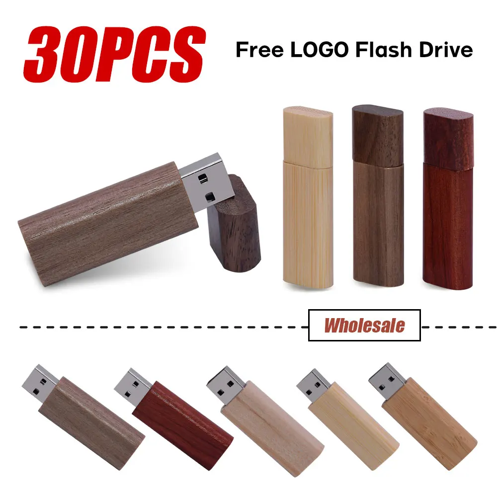 30 Stks/partij Aangepaste Houten Usb Flash Drive Klant Logo Pendrive 8Gb 16Gb 32Gb U Disk Memory Stick Fotografie Huwelijksgeschenken