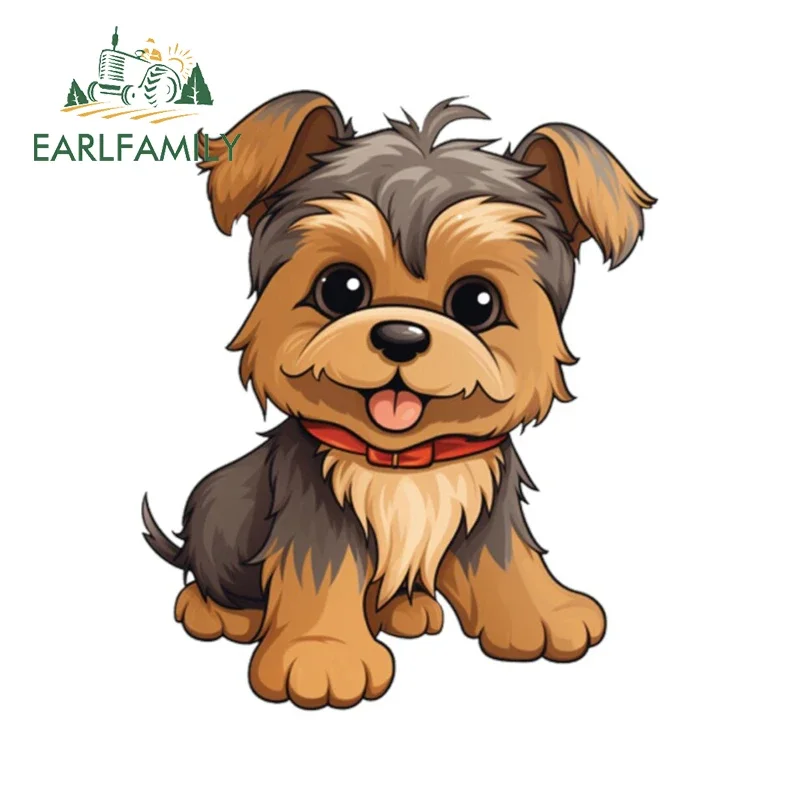 

EARLFAMILY 13cm x 10.8cm for Yorkshire Terrier Puppy Happy Car Sticker Lovely Car Door Protector Decal Racing Drifting Graphics