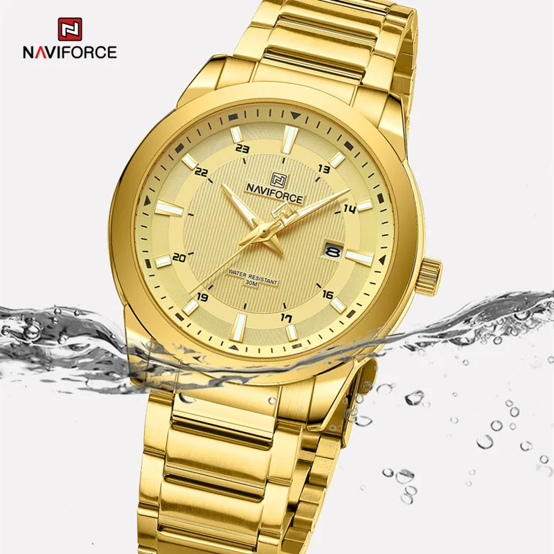 2023 Top Brand NAVIFORCE Mens Watches Stainless Steel Strap Casual Male Quartz Sports Wristwatch Luxury Waterproof Date Clock