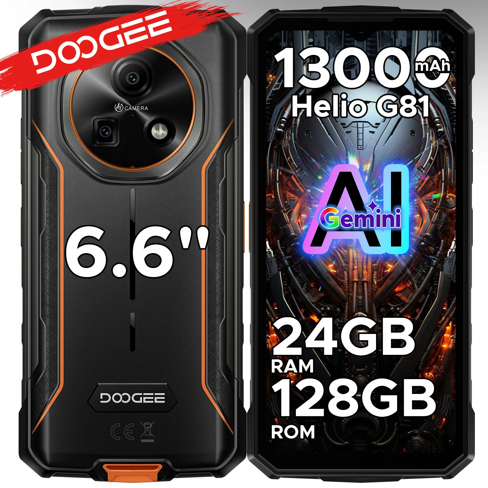 DOOGEE Fire 5 Pro Gemini Ai strapabíró telefon 13000mAh akkumulátor Helio G81 24GB RAM (4+20) 128GB ROM 6.6" 90Hz globális verzió okostelefonok