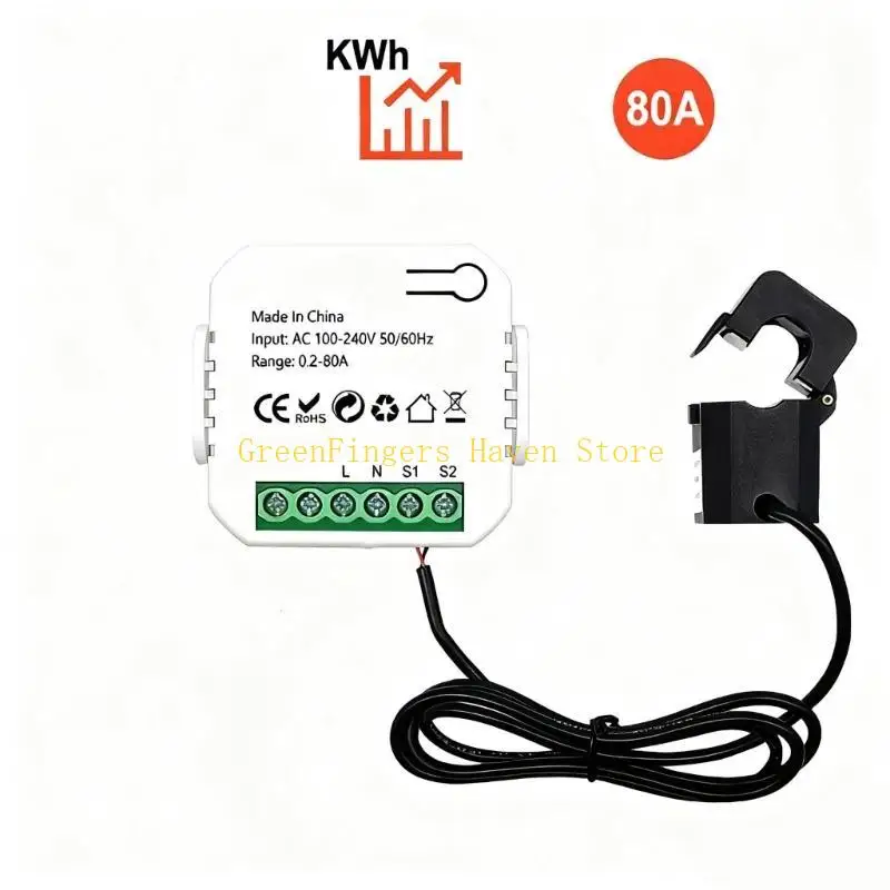 F68D 1 Channel Energy Meter 80A Current Changer Clamp Electricity Statistics Monitoring Device for Home Voice Control