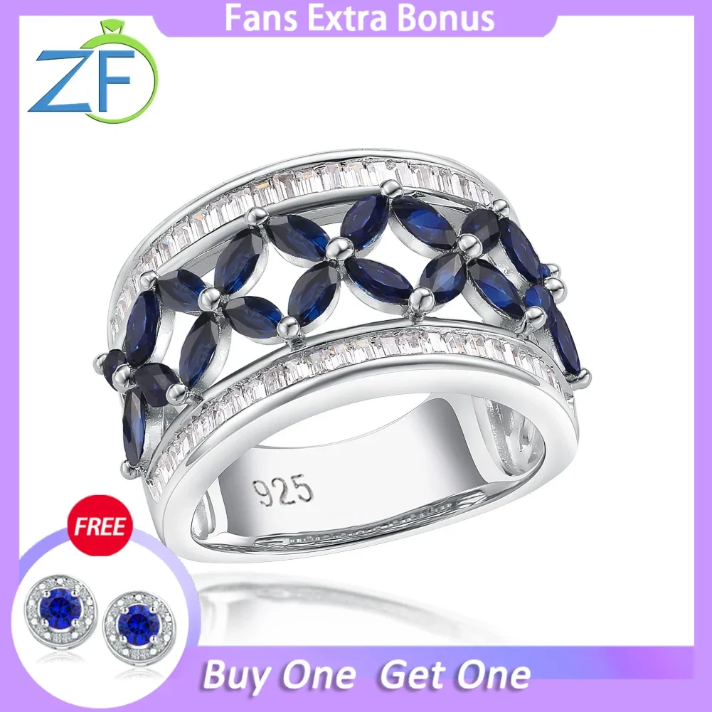 GZ ZONGFA 1.5Ct Diamond Finger Ring for Women Original 925 Sterling SilverNatural Sapphire Cross Clover Wedding Fine Jewelry