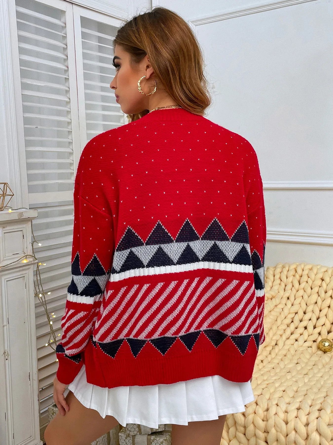 ZAFUL Women V Neck Christmas Geo Graphic Cardigan Button Up Xmas Cardigan Women's Sweaters Cardigans Christmas-style 2024 new