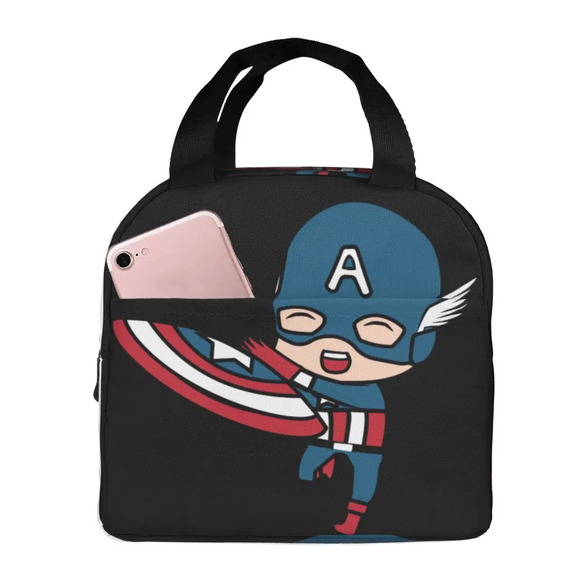 

Travel Hot Selling Marvel Zipper Closure Thermal Captain America Bento Box For Women Kid Travel Storage Bags