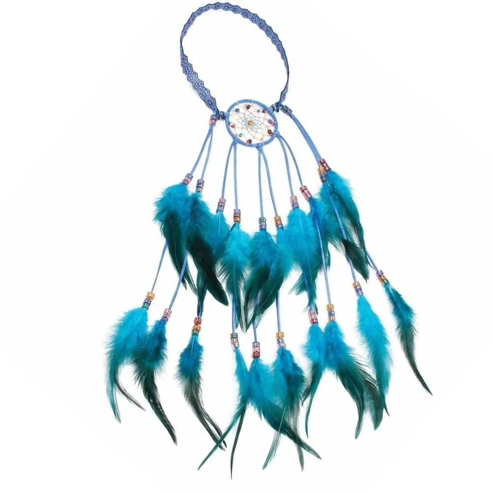 Iconic Dreamcatcher Net Dreamcatcher Feather Headband Colorful Bead Accents Intricate Crochet Band Boho Tassel Headpiece