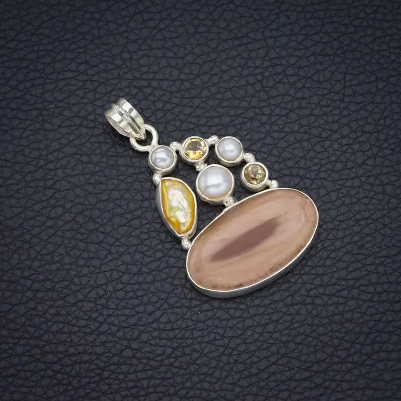 StarGems Natural Royal Imperial Jasper&Biwa Pearl, River Pearl And Citrine Handmade 925 Sterling Silver Pendant 2