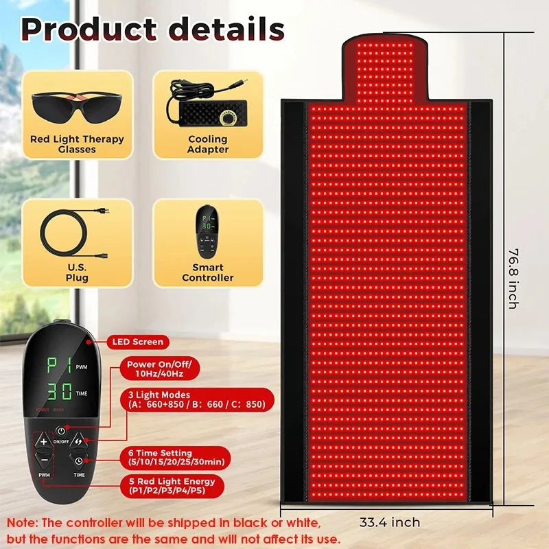 1370 المصابيح الأحمر الأشعة تحت الحمراء العلاج بالضوء حصيرة 660nm 850nm كامل الجسم وسادة للإغاثة الضوء الأحمر 76.8 "x 33.4"